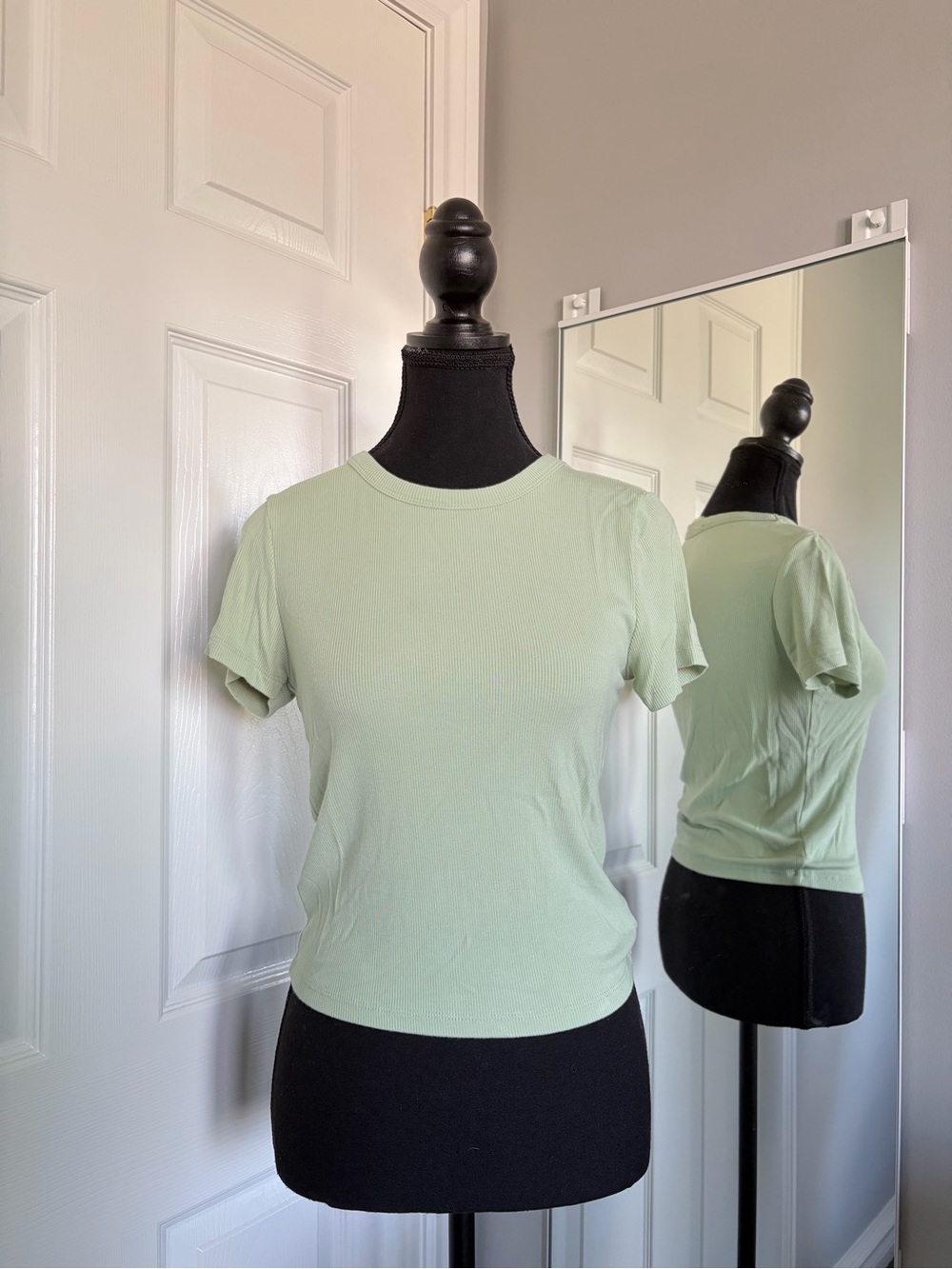 Mint Green Ribbed Crewneck Baby Tee